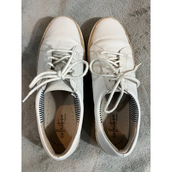 Clarks Collection Women’s 9 Marie Sneakers Sailing White Leather Shoes Beachy - Picture 4 of 10